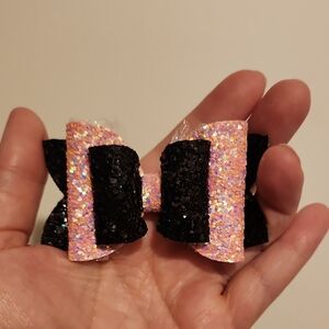 Glittery Pink and Black Hair Bow